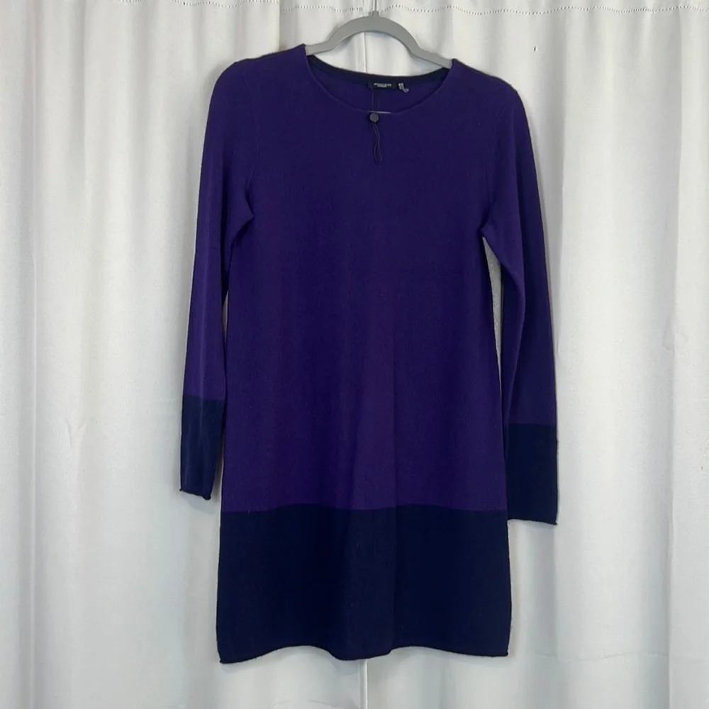Magaschoni Cashmere Color Block Long Sleeve‎ Sweater Dress Size Small
